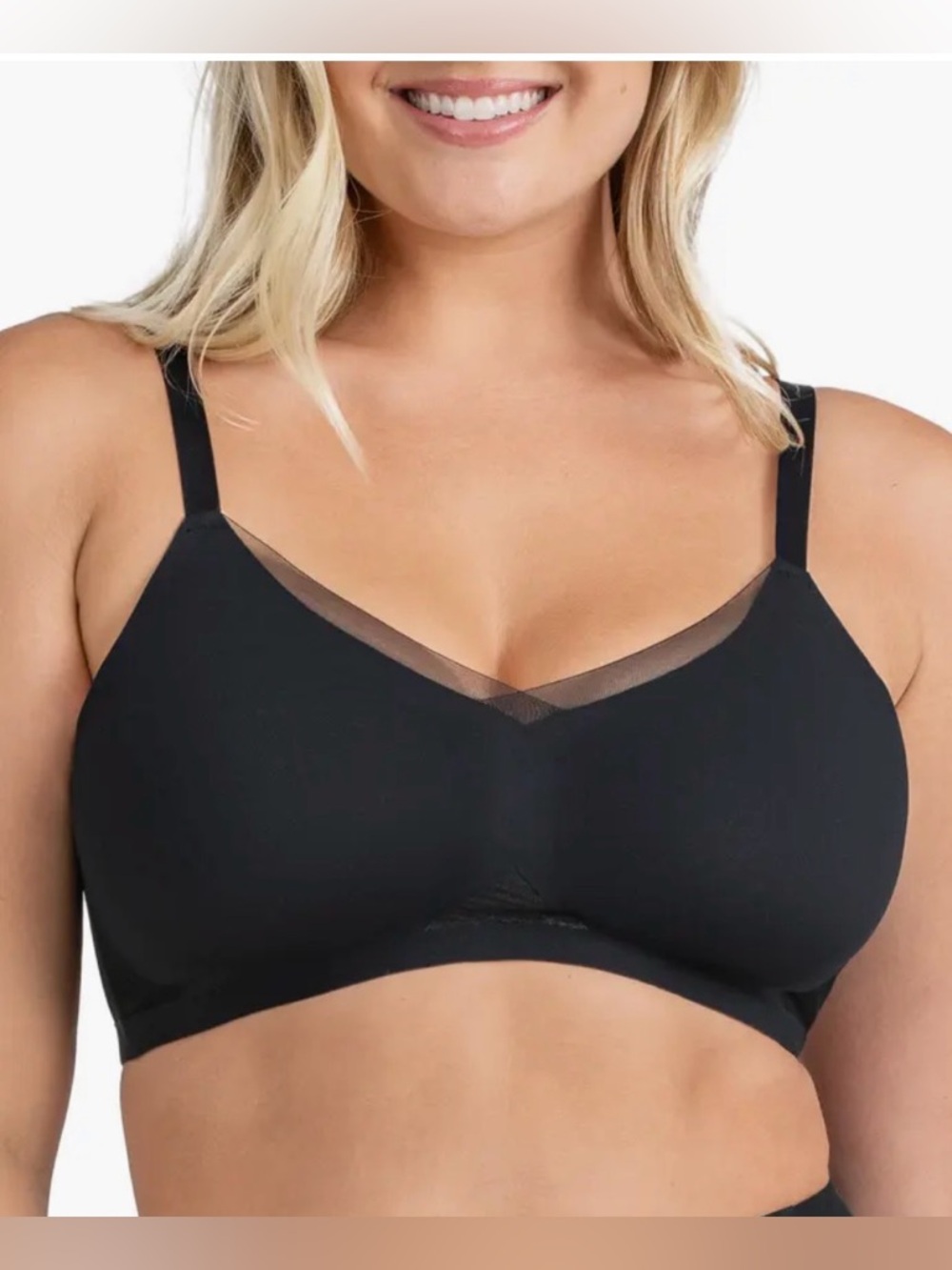 Honeylove Crossover Wireless Bra XL Black Mesh Comfort Stretch Coverage